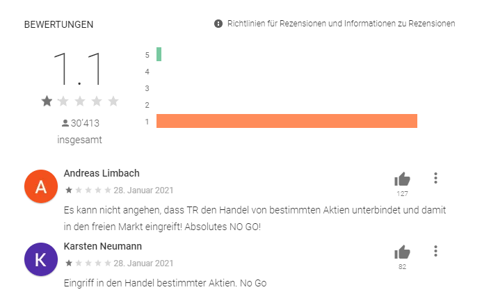 Google Play Store Kritik an Trade Republic