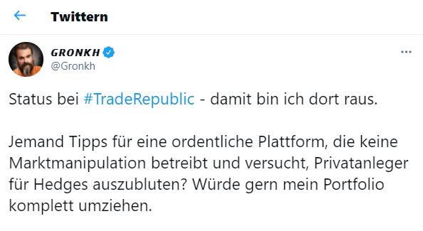 Screenshot Gronkh Twitter Trade Republic